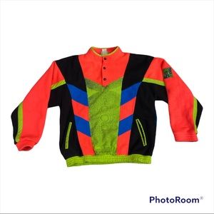 Vtg 80s adidas High Performance Color Block Fleece Pullover Jacket Colorful Sz L
